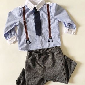 Miniclasix Baby Boy Tie Shirt and Grey Pants Set